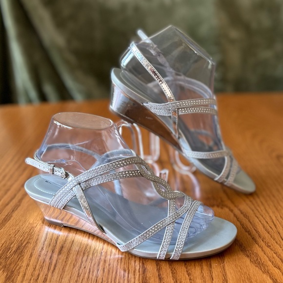 Bandolino | Shoes | Bandolino Silver Dress Wedge Heel Sandals | Poshmark